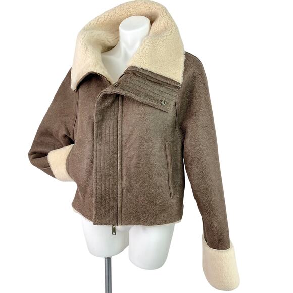 ENTIRE STUDIO LAMB LEATHER SHEARLING CORRETTO BOMBER JACKET BROWN SMALL NWT - Picture 6 of 15